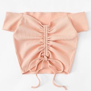Off the shoulder drawstring ruched crop top!